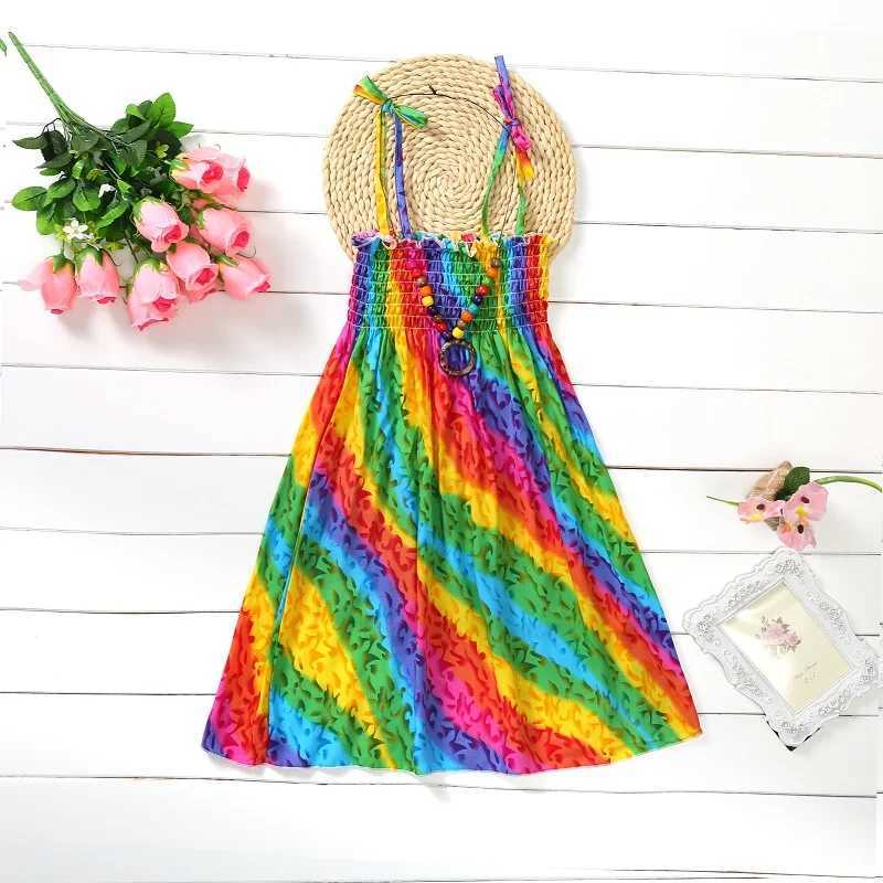 Robes de fille Summer Filles Robe Floral Sling Ruffles Bohemian Beach Princess Robes For Girl Clothing 2 6 8 12 ans avec Collier Collier