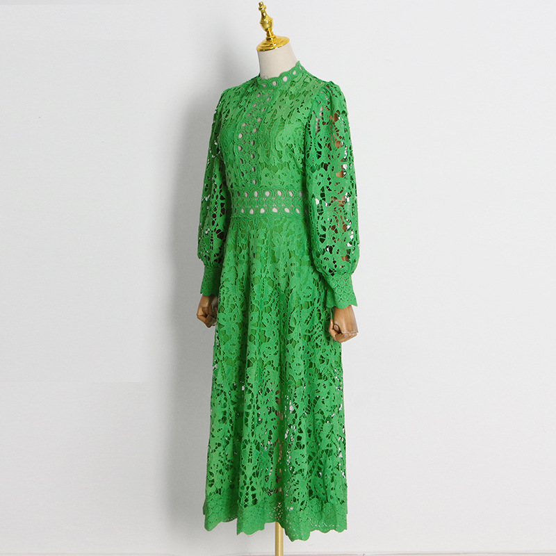 419 XL 2024 Milan Runway Dress Frühlings Sommer Langarm Grüne Lila Kleider Damenkleid Mode hochwertige Boka