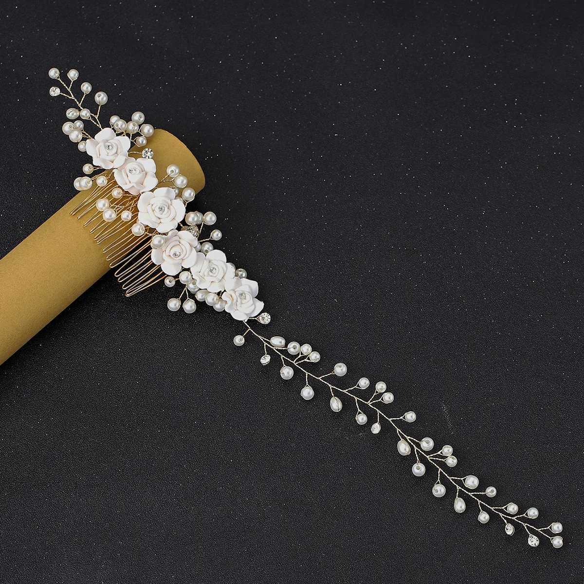 Tiaras Elegant Crystal Flower Pearl Hair Peigt Band Tiara Hairpin Women Bride Party Wedding Bridal Hair Accessoires Bijoux