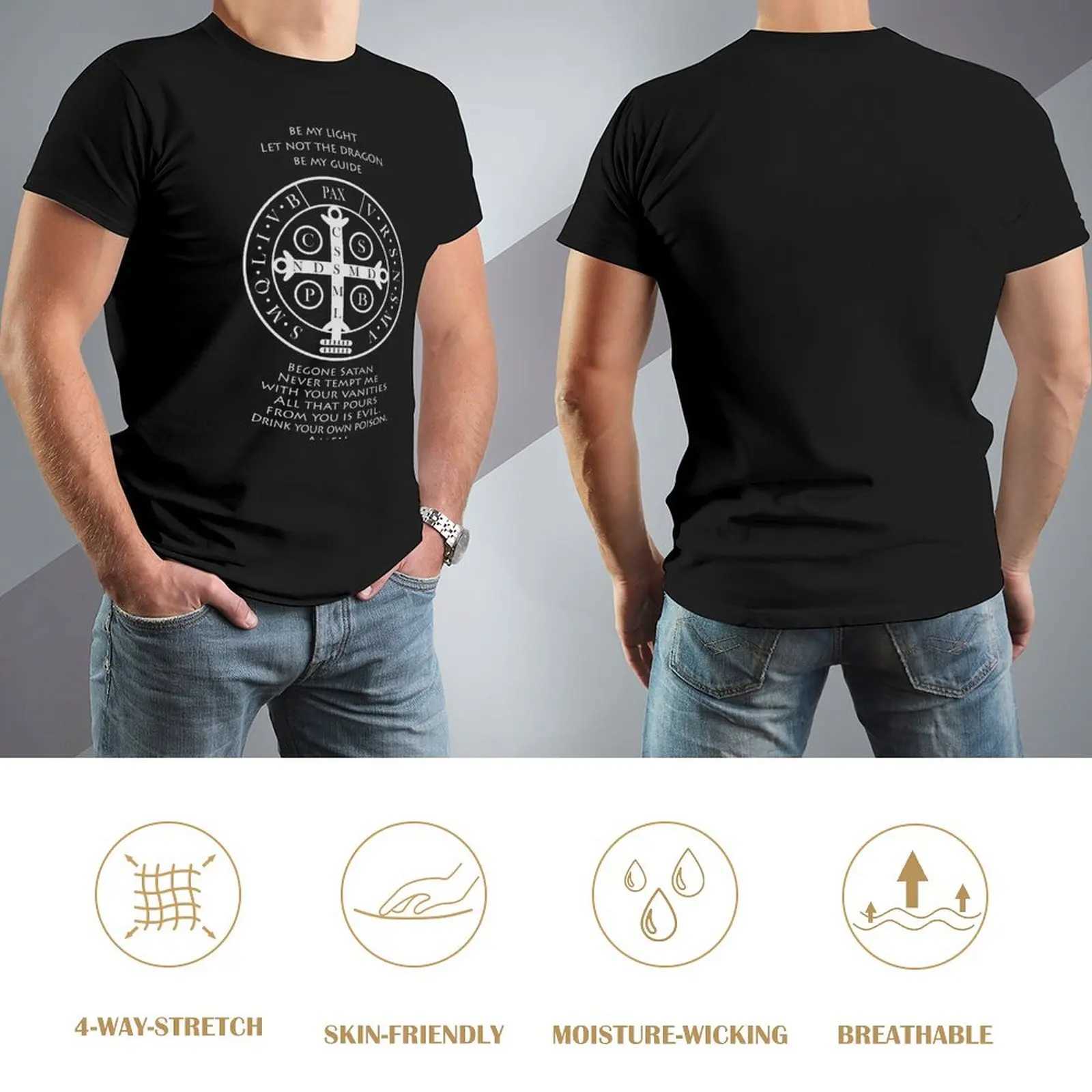 Mäns T-shirts Saint Benedict Medal Prayer svart T-shirt platt T-shirt anime kläder Vit t-shirt Mens extra stor t-shirtl2403