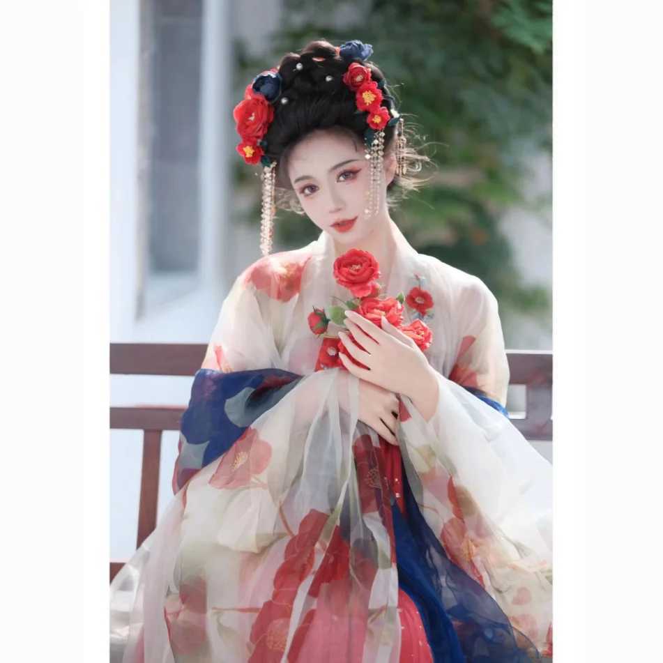Ubranie etniczne Czerwony Hanfu Tang Jednoczęściowy klatkę piersiową Chebule Spiria Kobieta Han Elements Style Nation