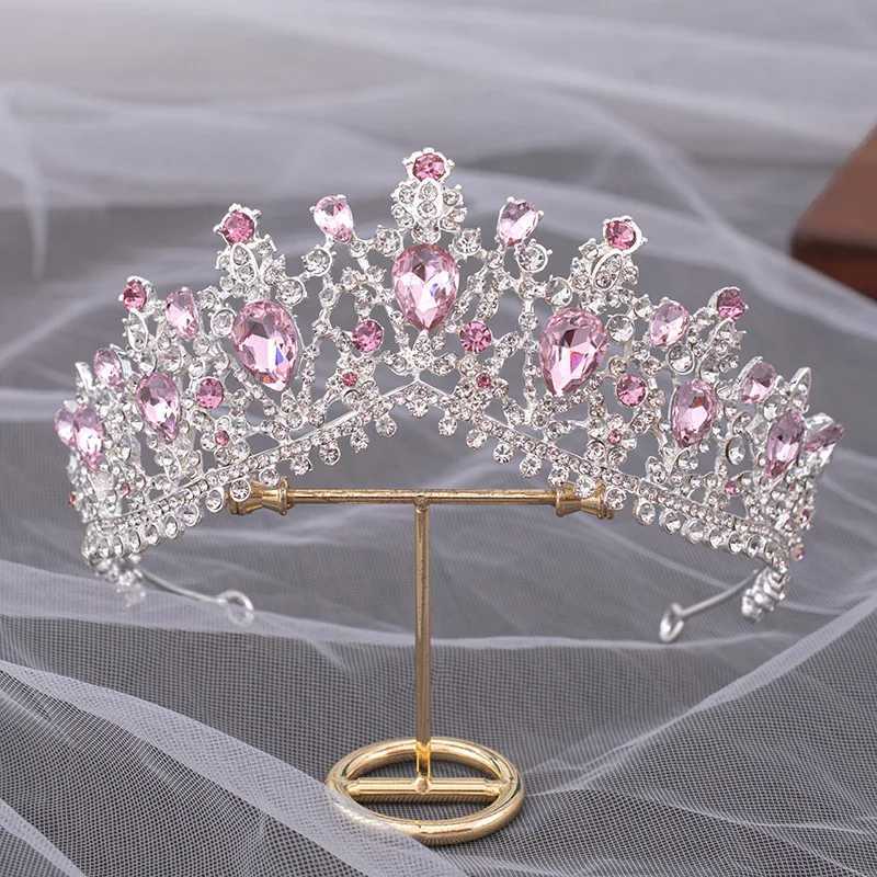 Diadration Barock Luxus Elegante Königin Prinzessin Tiara Kronen Purpur Pink AB Crystal Tiara für Frauen Hochzeit Kopfschmuck Haar Schmuck