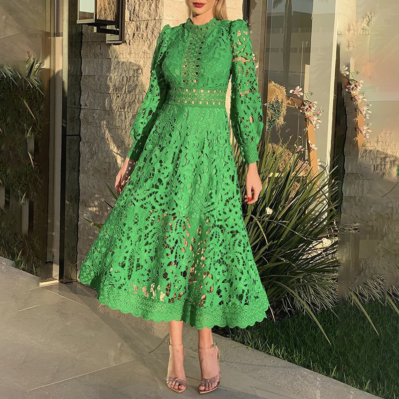 419 XL 2024 Milan Runway Dress Spring Summer Lange Mouw Groen Paarse jurken Damesjurk Mode Hoogwaardige Boka