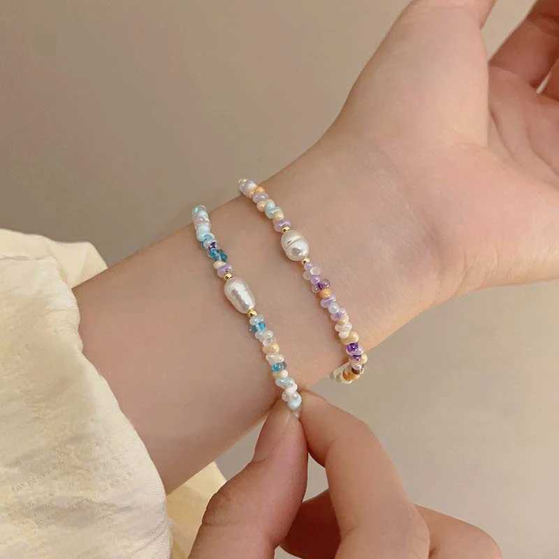 Cadena coreana exquisita brazalete de cuentas coloridas de perla blanca para mujeres lindas pulseras elásticas ajustables joyas de moda