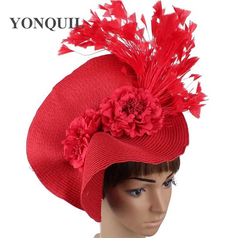 Chapeaux à bord large chapeau seau rose accessoire de cheveux vintage femme plume fascinateur clips de cheveux élégant mariage de fête nuptiale casque de promotion de promotion y240426