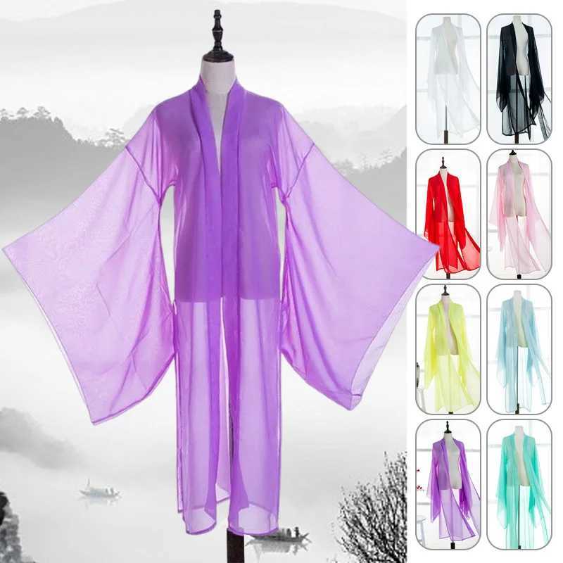 Roupas étnicas verão fino chinês chinês camisa de manga grande tulle tang dinastia hanfu cardigan roupas de cosplay traje de palco hanbok