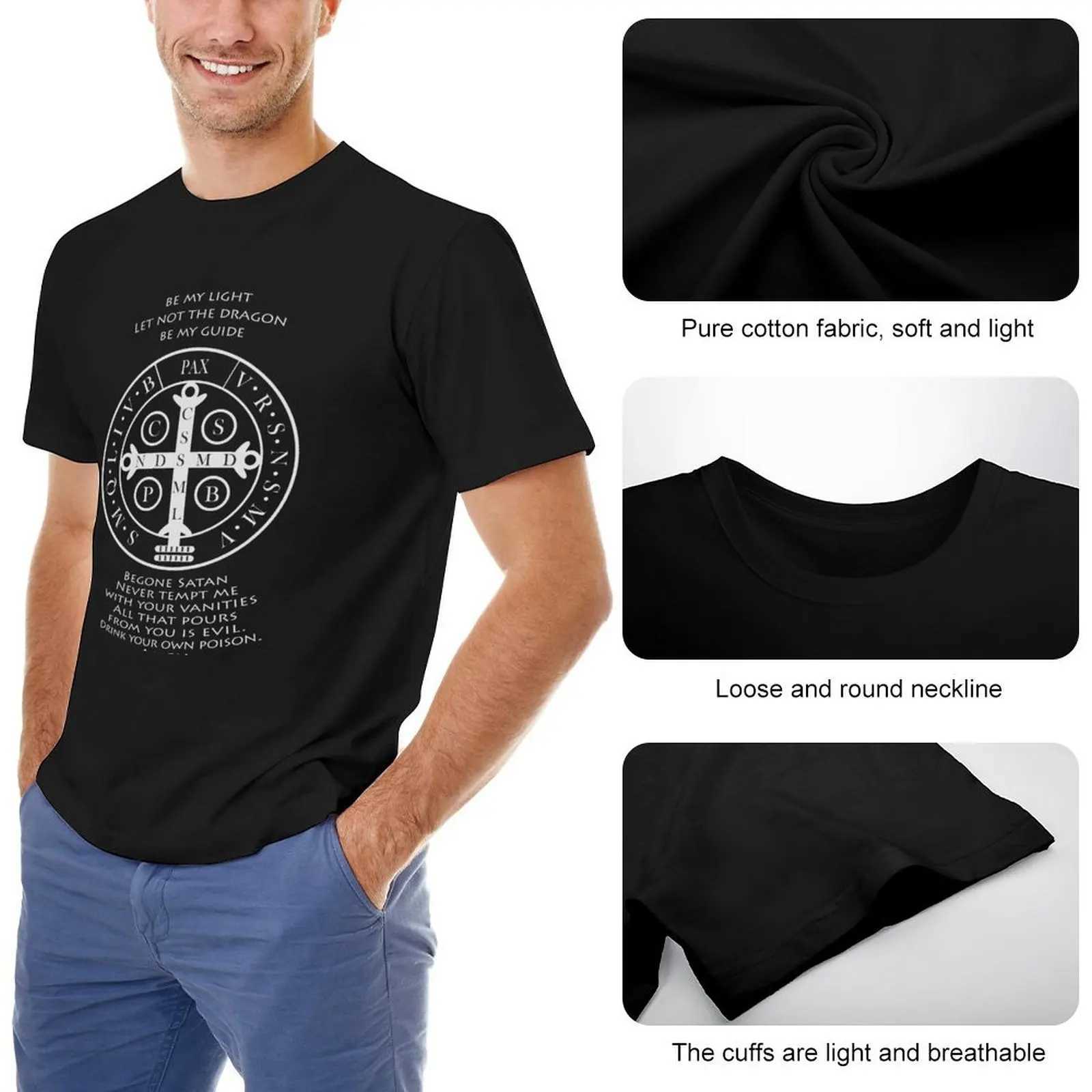 Mäns T-shirts Saint Benedict Medal Prayer svart T-shirt platt T-shirt anime kläder Vit t-shirt Mens extra stor t-shirtl2403