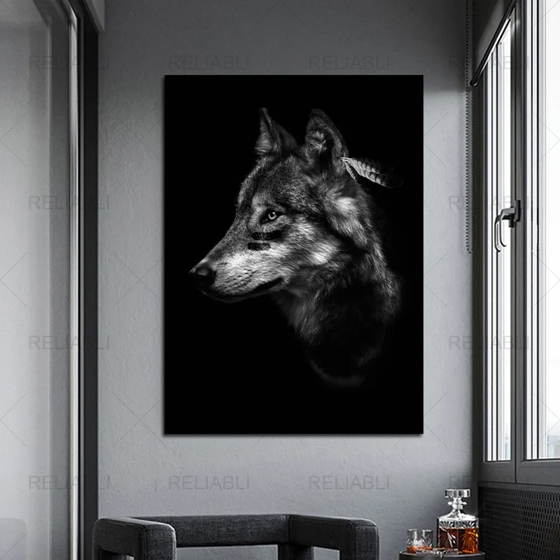 Zwart -wit wolf aap dieren canvas poster muur kunst print schilderij noordse stijl decoratief beeld moderne thuiskamer decor niet ingelijst