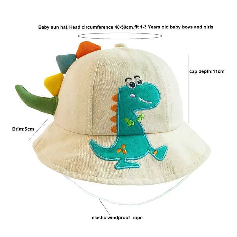 Caps Hats New Cartoon Dinosaur Summer Baby Hat Girl Panama Childrens Wide Brim UV Beach Sun Hat Outdoor Childrens Fisherman HatL240429