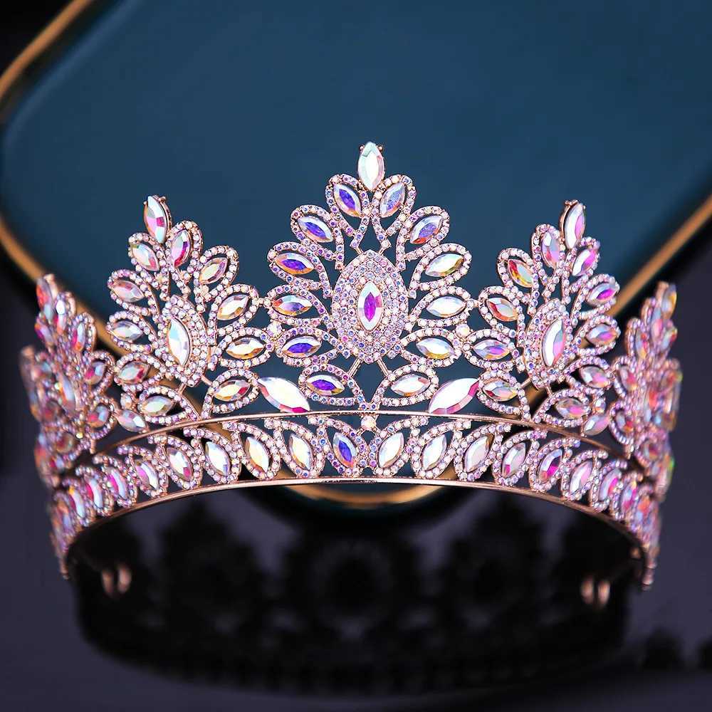 Tiaras barock brud krona big ab crystal tiara för kvinnor flickor party klänning tiara elegant drottning brud huvudkläder tillbehör