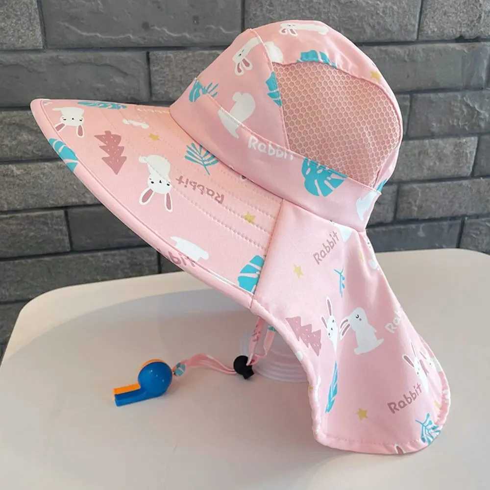 Caps Hats Childrens Eimer Hut mit Whistle Outdoor Polyester süßer Sonnenhut Atmungsaktives UV -Schutz Strandhut Baby Mädchen Boyl240429