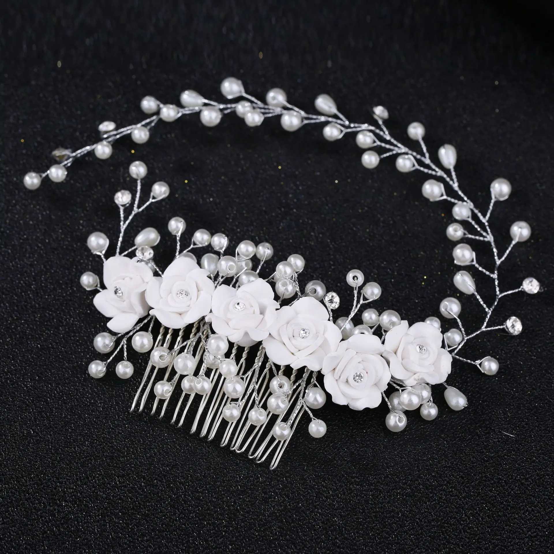Tiaras elegantes Flor Cristal Flor Pearl Combina para a cabeça Tiara Hairpin Mulheres da noiva Party Wedding Bridal Hair Acessórios Jóias