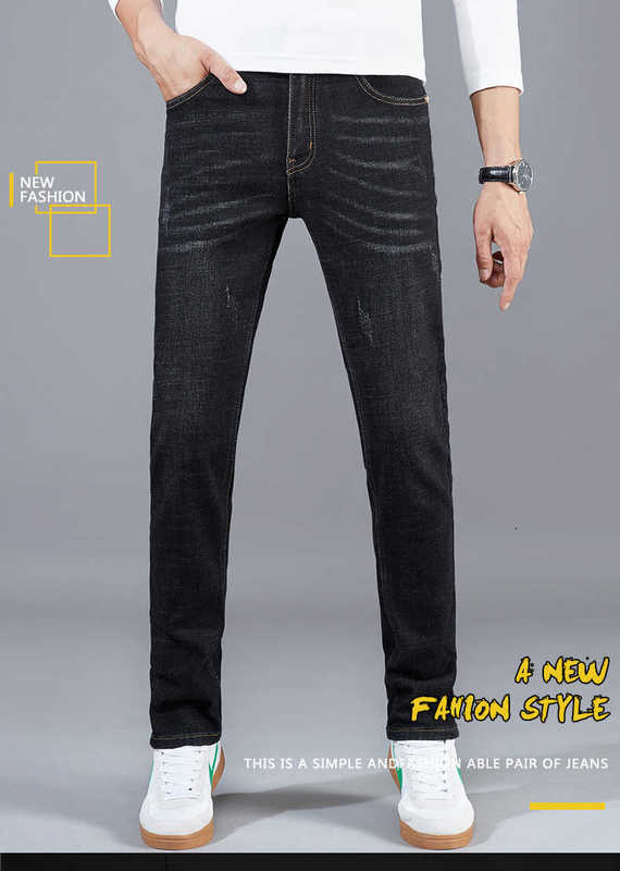メンズジーンズデザイナージーンズファッションブランドカジュアルエラスティック刺繍ブラックスリムフィットスモールストレートチューブパンツファッショナブルメンズ6GX5