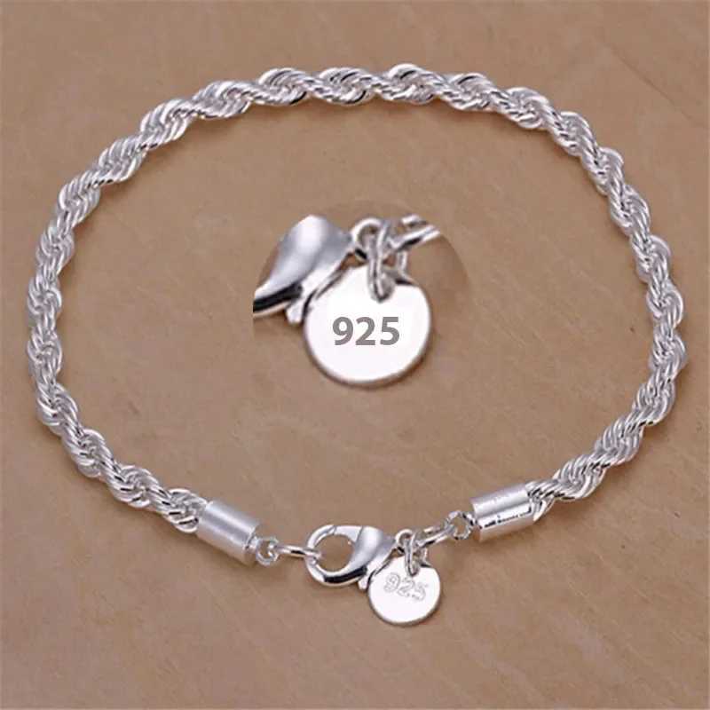 Kette Neue hohe Qualität 925 Sterling Silber 4mm Frauen Männer Kette Männlich verdrehte Seilarmbänder Mode Silberschmuck