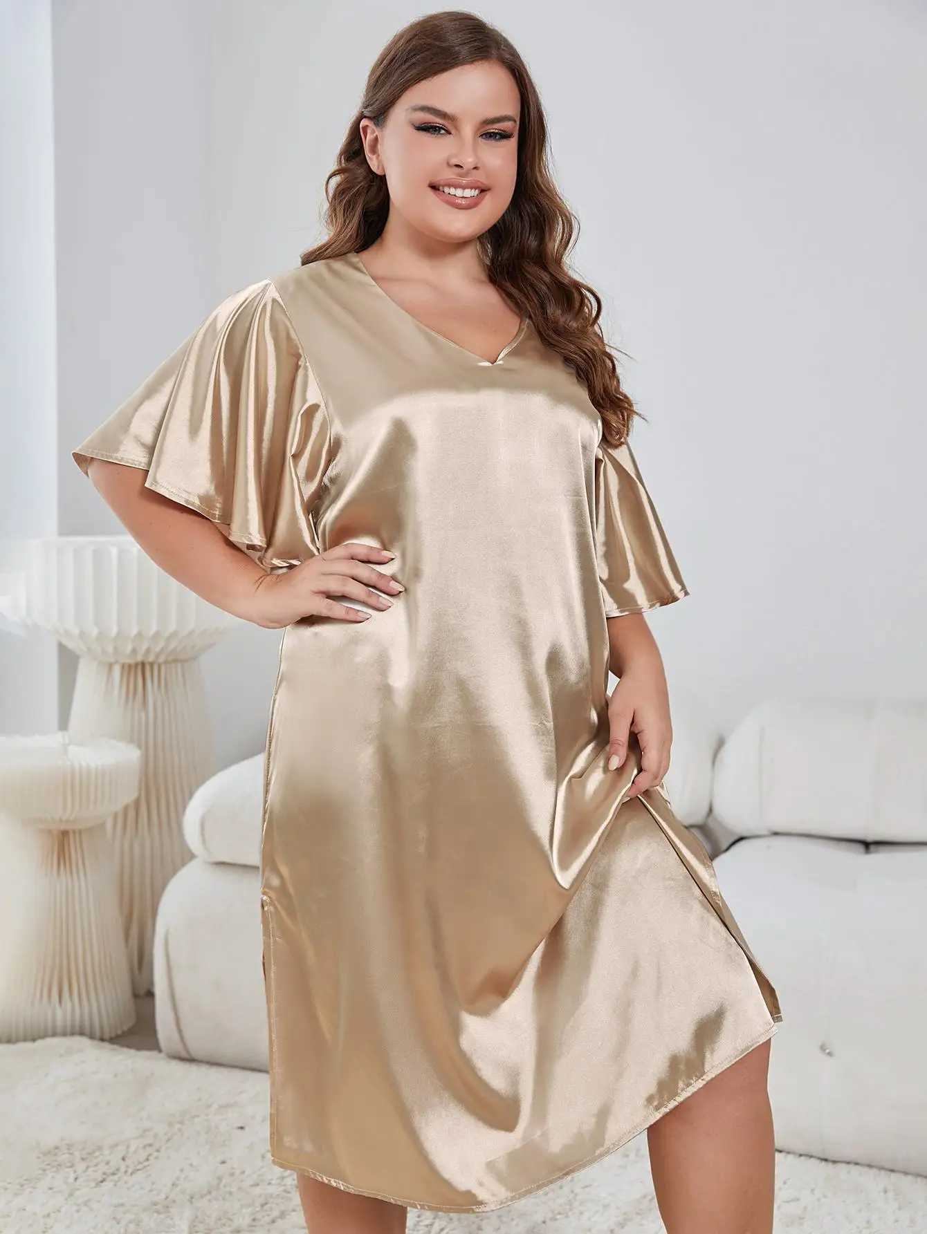 Dames slaapkleding plus size slpwear -jurken v met nek