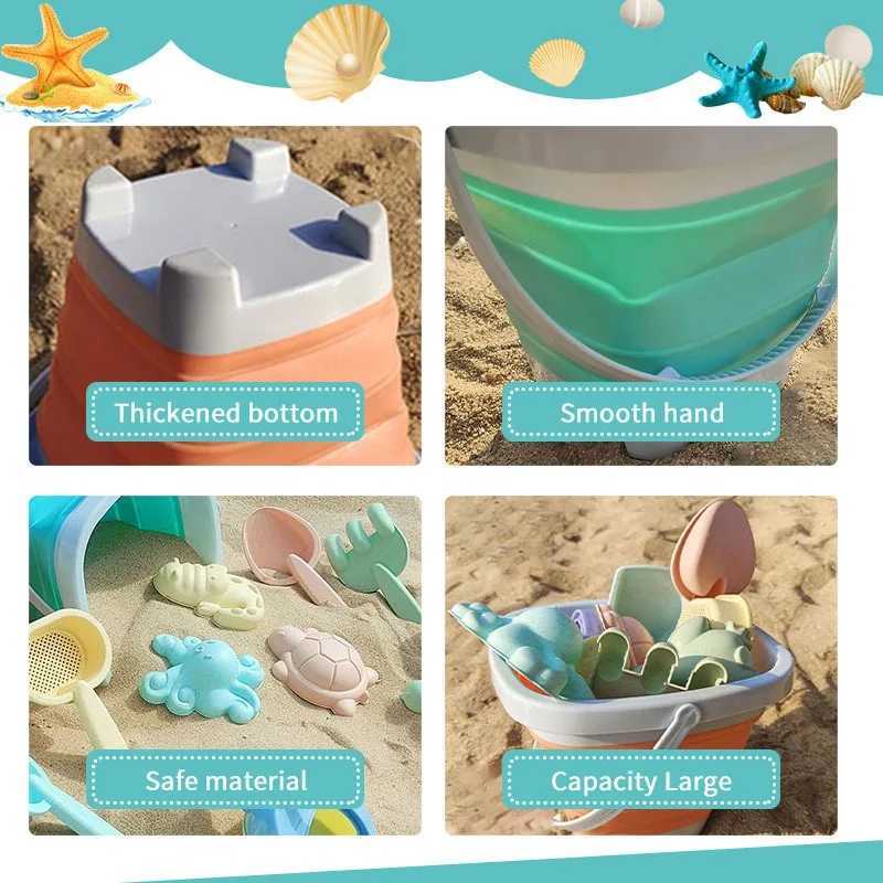 Sandspiel Wasser Spaß Strandspielzeug für Kinder Sandspielzeug für Kleinkinder Sandkastenspielzeug mit zusammenklappbarem Eimerschaufel Rechenset Sandformen Sommer Outdoor D240429