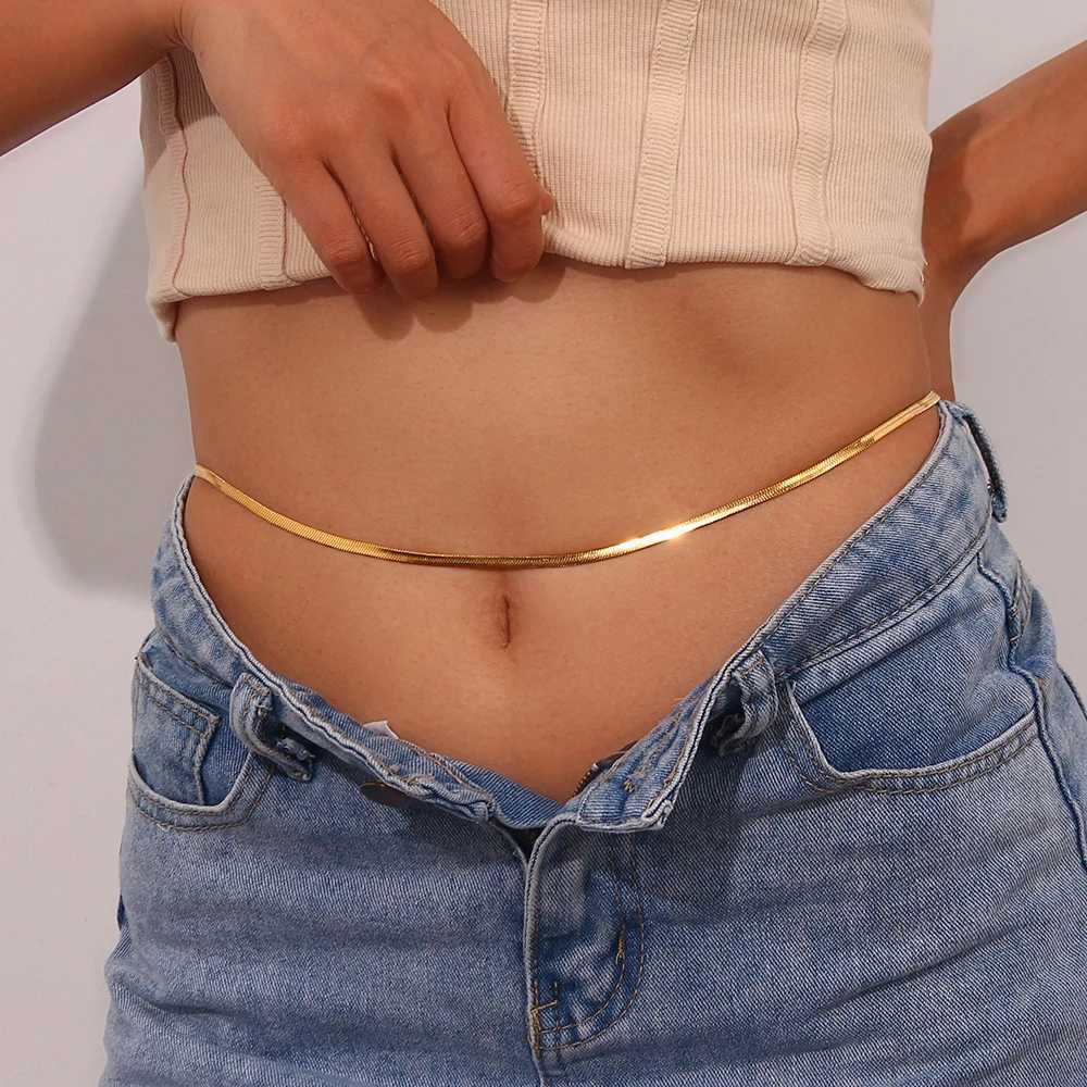 Ceintures de la chaîne de taille E.B.Belle en acier inoxydable Gold plaqué Herrgingbone Chain Body Body Welerly Belly Chain For Women Ladies Fashion Body Chain D240430