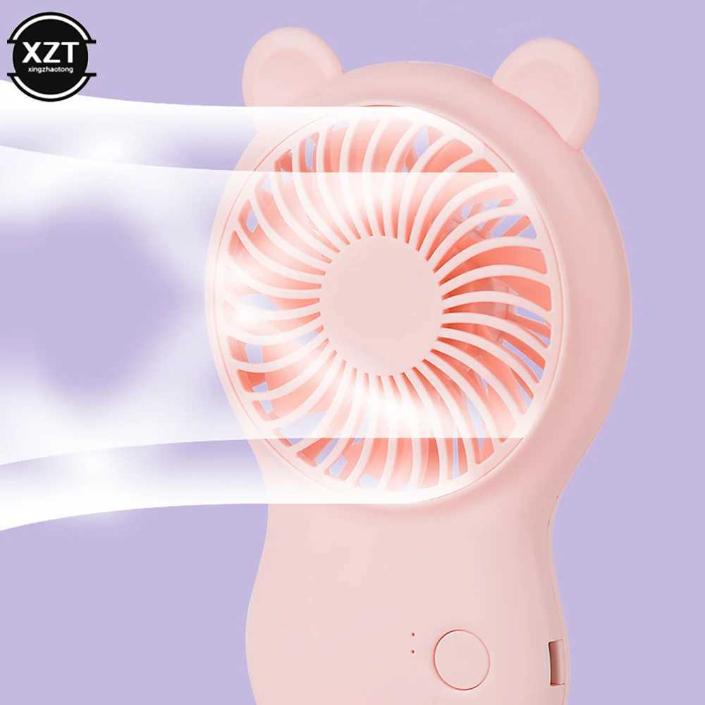 Electric Fans Cartoon Bear-Shaped Fan Handheld Mini Fan Portable Pocket USB Laddningsfläkt Summer Air Cooler Outdoor Travel Fan D240429