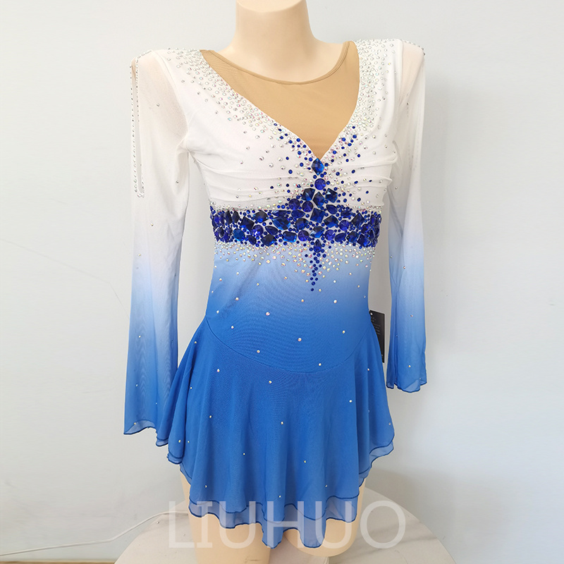 Liuhuo Anpassa färger Figur Skating Dress Girls Teens Blue Skating Dance Skirt Quality Crystals Stretchy Spandex Dancewear Ballet Performance