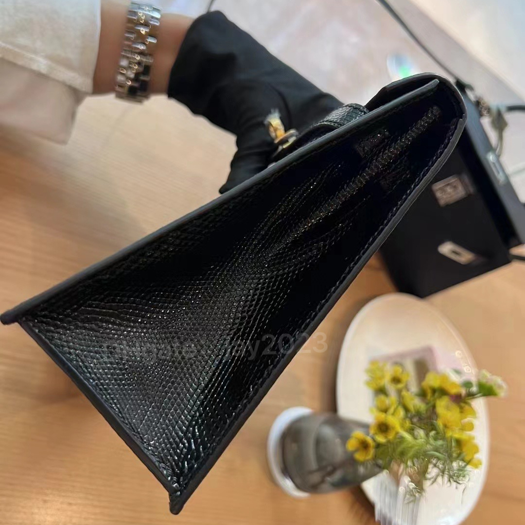 Helt handgjorda tygväska Designer Bag Classic Luxury Clamshell Bag 25cm Primärfärgdimensioner Importerade okultiverade ödla hudbiva trådar sydd