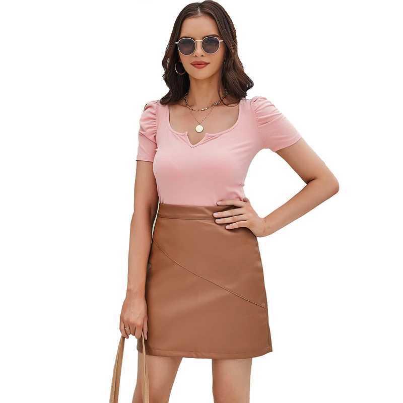 Skirts Spring and Summer New PU Leather Skirt Womens Black Elastic Women Slim Sexy Leather Skirts Brown Gray S-XXXL YQ240201