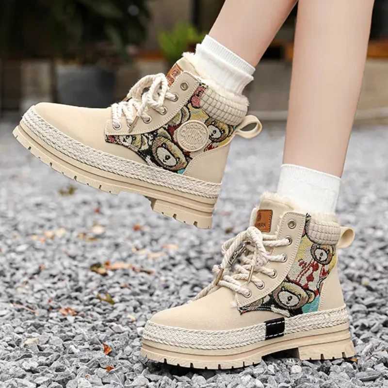 Boots Winter Martin Boots Women Shoes 2023 Vandring Retro Design utomhus Kvinnor Casual Shoes Women s High Tops Vandring Print Sneakers