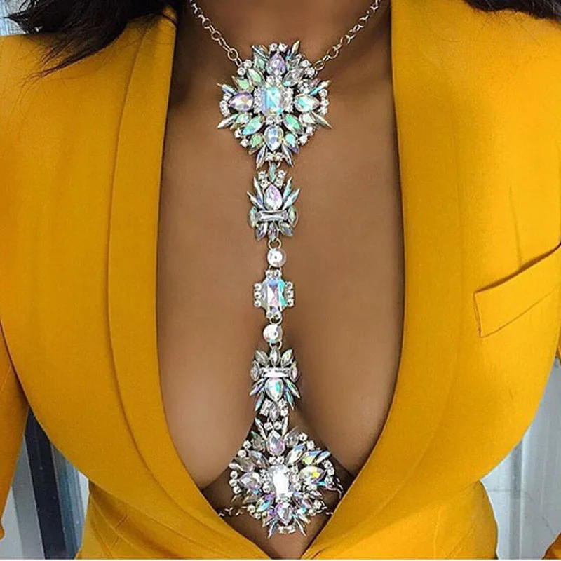 Boho Rhinestone ifadesi göğüs zinciri kristal kolye hamile kadınlar için vücut zinciri fotoğrafçılık sahne