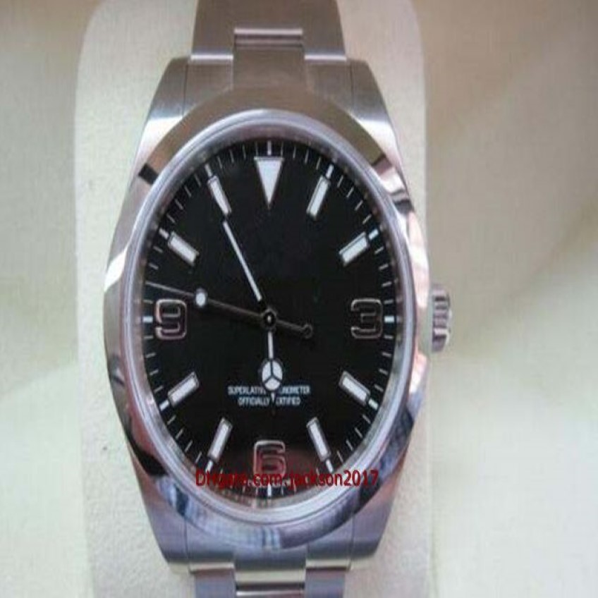 Wysokiej jakości zegarek na rękę zegarek zegarek stalowy Eksplorator I Black Dial 214270 Scrambled Serial273s