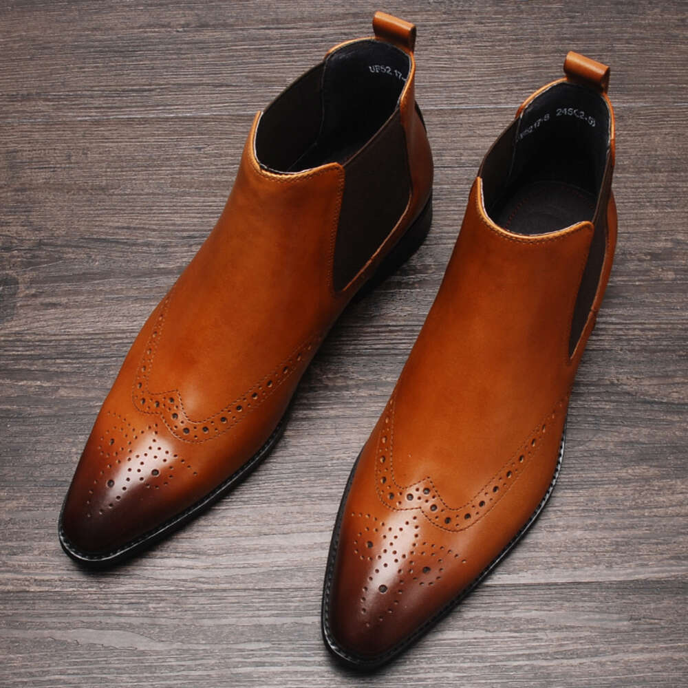 Classique cheville décontracté en cuir véritable noir marron sans lacet robe pointue bottes formelles italiennes hommes chaussure