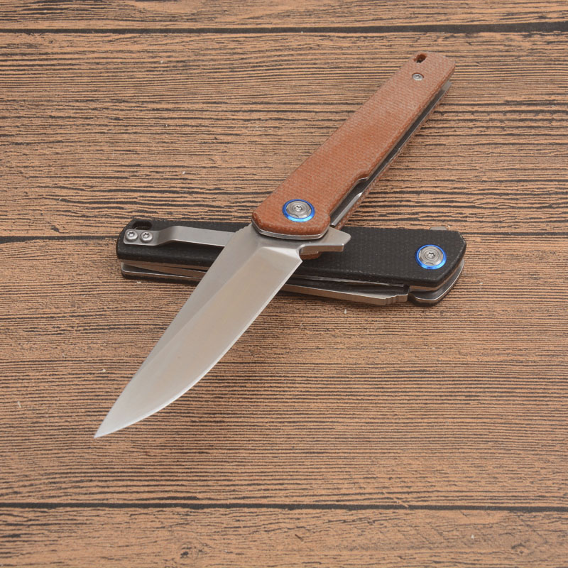 G2401 Flipper couteau pliant D2 lame satinée CNC Micarta poignée en plein air Camping randonnée roulement à billes ouverture rapide EDC couteaux de dossier de poche