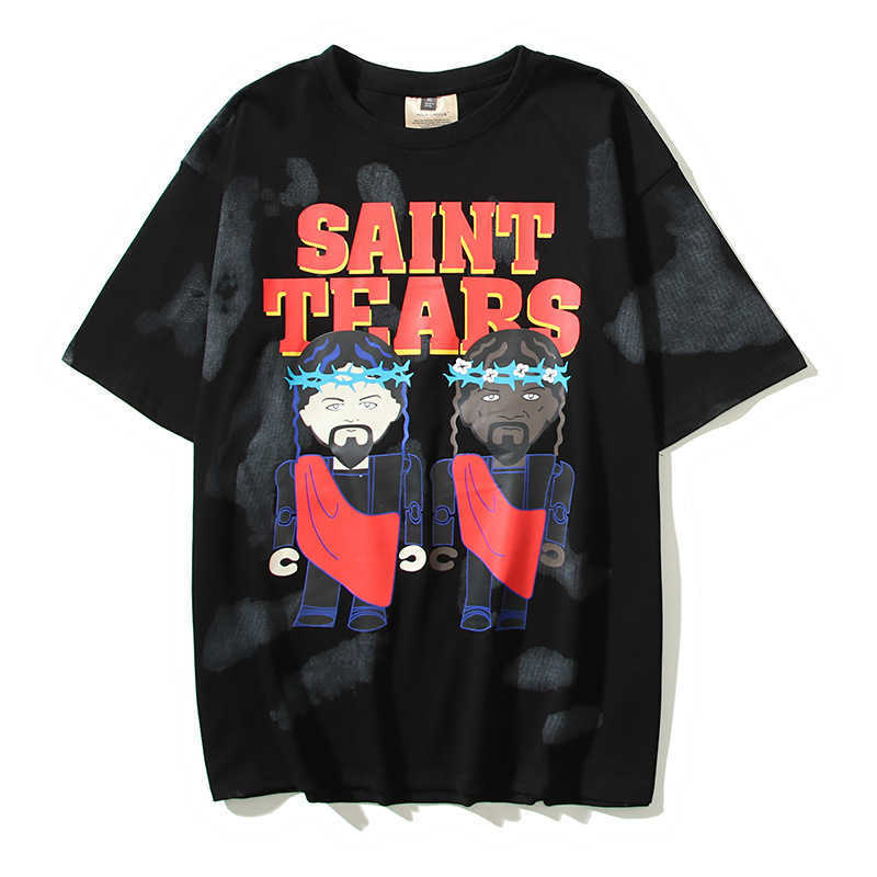 Saint Tears Men's T-shirts 2024 Designer Trendy Summer New Vintage Cartoon Letter Print Mens and Womens kortärmad t-shirt Bomull Halva ärmstoppen Top Short T