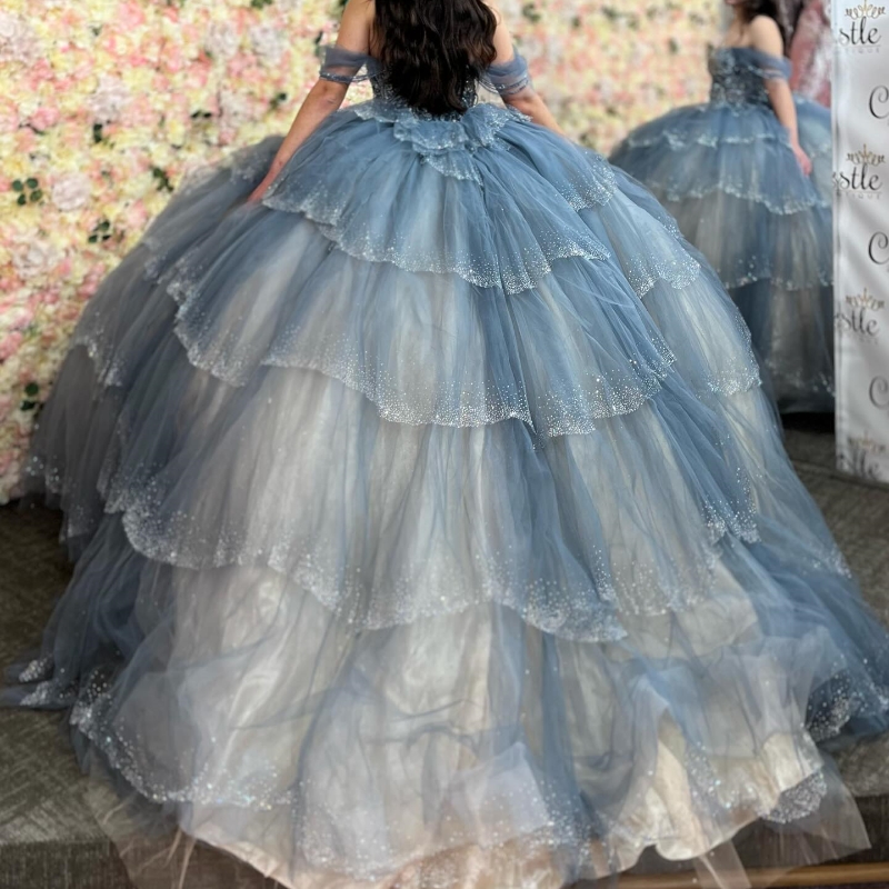 Blaskly Quinceanera Sukienki 2024 Formalne luksusowe imprezę Krzystwa Kryształowa koronkowa Tull Sweet 15 Sukienka Ball Ball Gowns