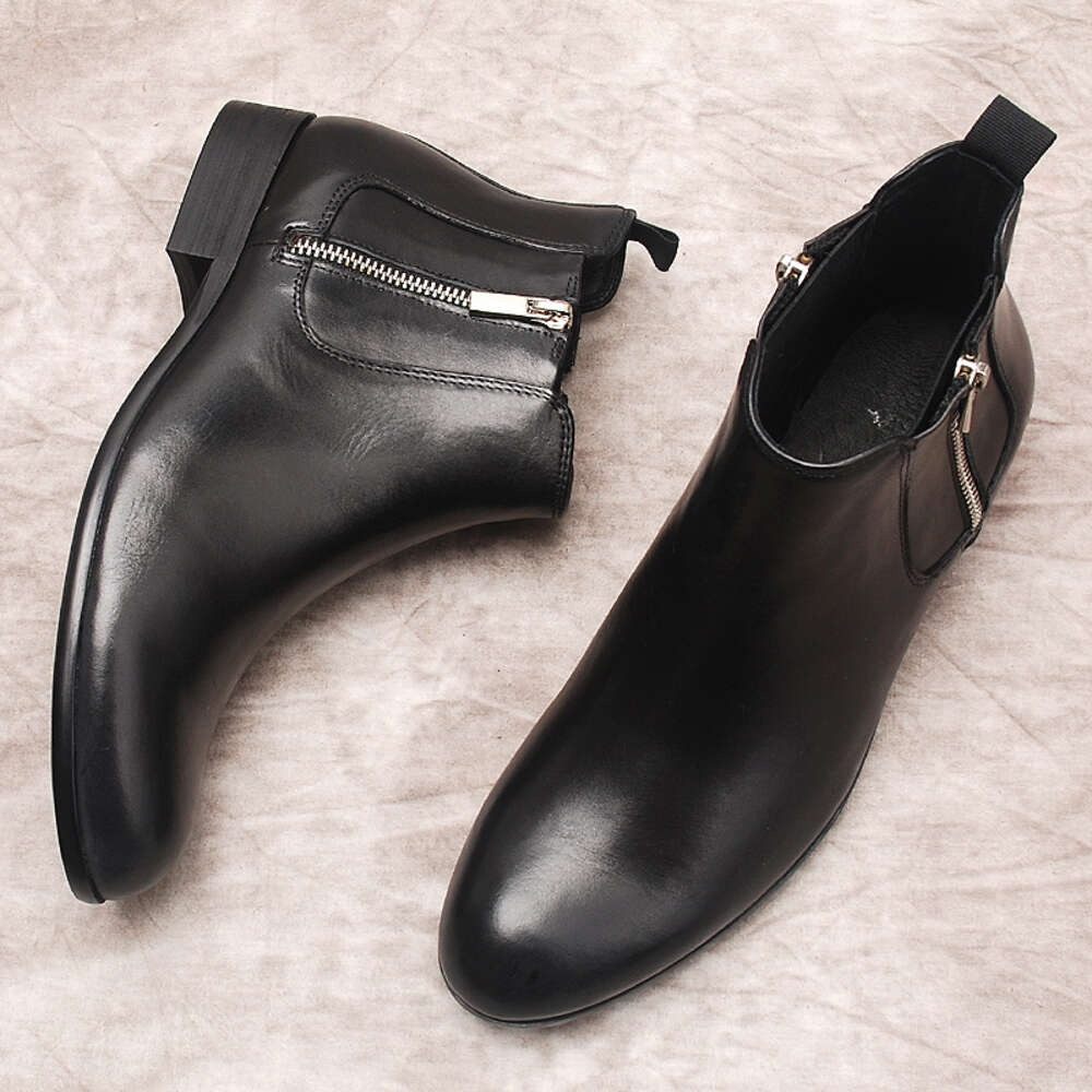 Chaussures en cuir de vache véritable, noir et marron, robe confortable, fermeture éclair à la cheville, bottes formelles pour hommes