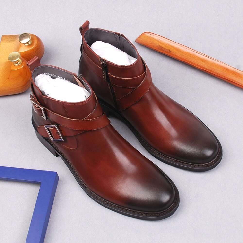 Sapatos masculinos tornozelo tiras cruzadas preto enterrar calça com zíper para bota de couro genuíno botas masculinas