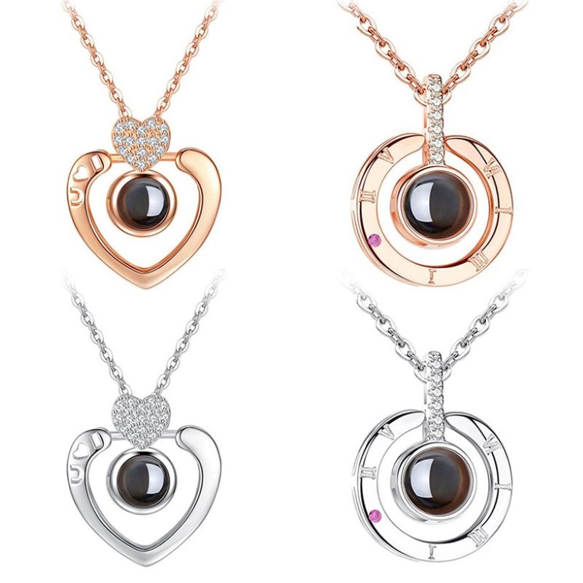 Collier je t'aime en or Rose et argent, langue 100, avec Projection de mémoire d'amour, en forme de cœur, cadeau d'anniversaire, goutte 218n, nouvelle collection