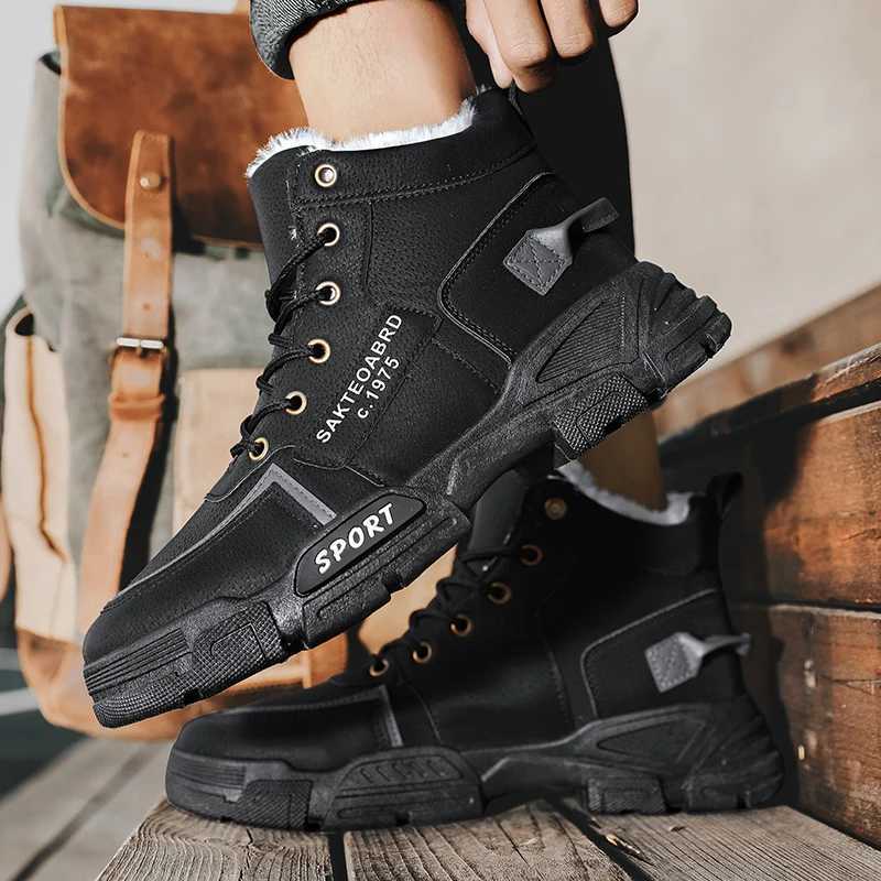 Stiefel Männer Warme Stiefel 2023 Winter Neue Pelz Schuhe Männer Sneaker Gummi Wandern Schuh Mode Lässig Wasserdichte Leder Wandern Stiefel