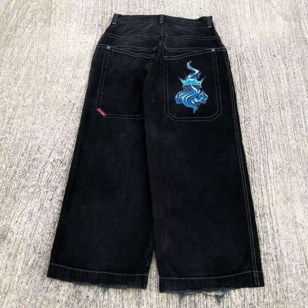 2023 nova marca de moda americana high street hiphop impresso jeans masculino tubo reto solto calças largas perna