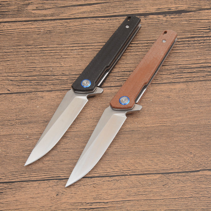 G2401 Flipper couteau pliant D2 lame satinée CNC Micarta poignée en plein air Camping randonnée roulement à billes ouverture rapide EDC couteaux de dossier de poche