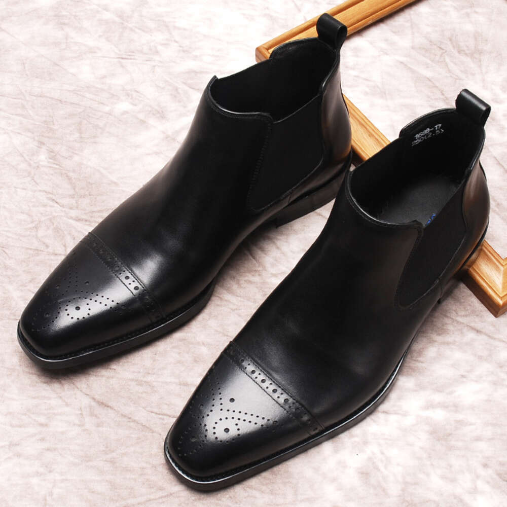 Scarpe da uomo con stivali formali italiani in pelle con cinturino alla caviglia nero marrone autentico con slip on a punta