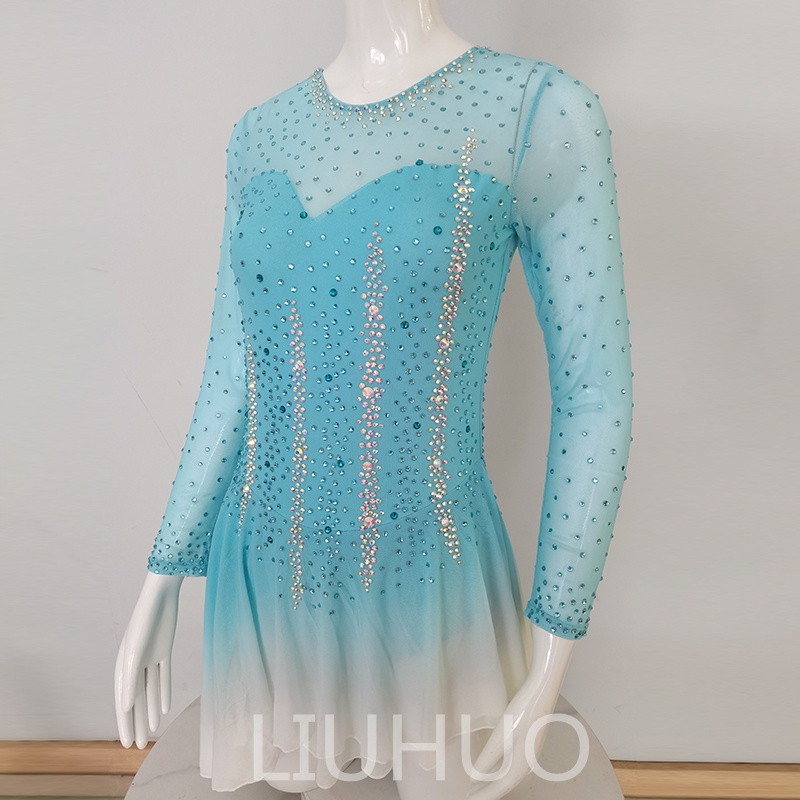 Liuhuo renkleri özelleştir, şekil pateni elbise kızlar gençler yeşil mavi buz pateni dans etek kalite kristalleri esnek spandeks dans giyim bale performansı