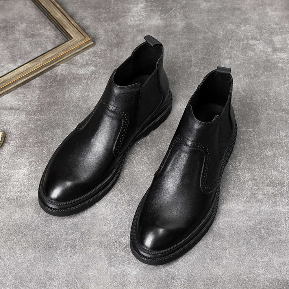 Nouveau Cheville en cuir véritable sans lacet noir gris classique hommes chaussures d'hiver italien élégant robe bottes