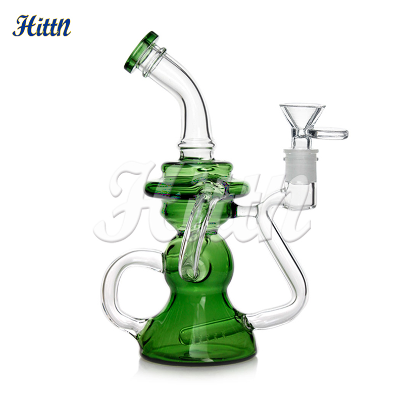 Recycler dab grée vitrée bong en ligne percolateur de bang triples tubes de recyclage fumeurs tuyaux d'eau avec un bol de 14 mm