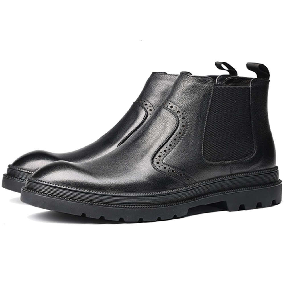 Mode hommes en cuir véritable sans lacet noir gris bout rond hommes chaussures habillées bottes homme formelles