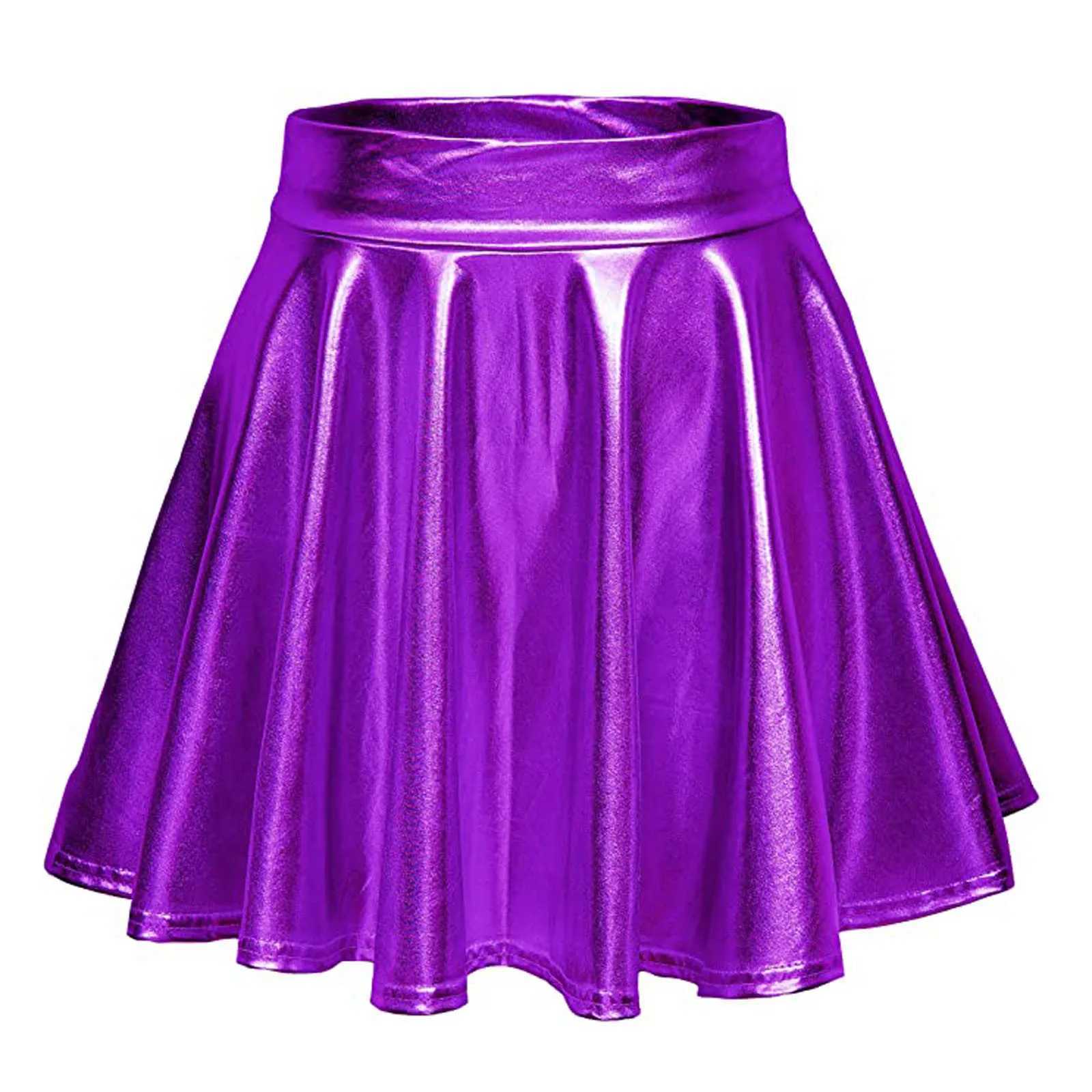 Kjolar kvinnor patent läder utblåst miniskirt dansprestanda osynlig dragkedja a-line mini kjolar klubbkläder cosplay kostym yq240201