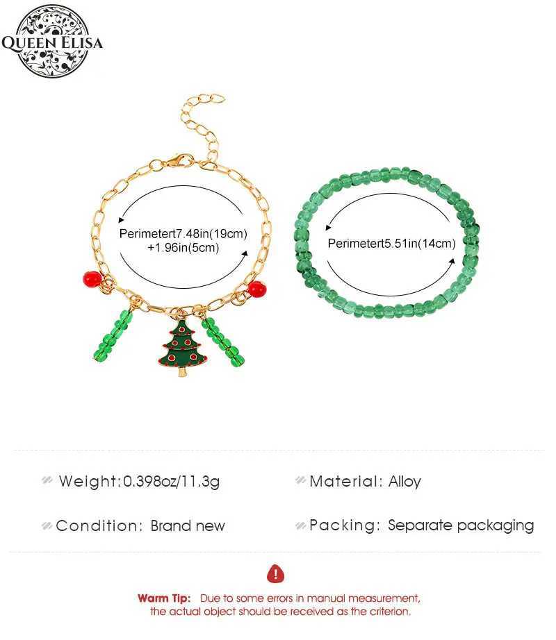 Catena Buon Natale Bracciale con perline Set Moda creativa fatta a mano Perline di riso colorate Albero di Natale Bracciale con ciondoli Ornamenti a manoL24