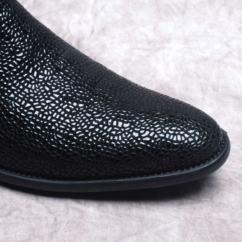 Mode serpent modèle hommes en cuir véritable cheville sans lacet noir robe pointue marque formelle bottes hommes chaussure