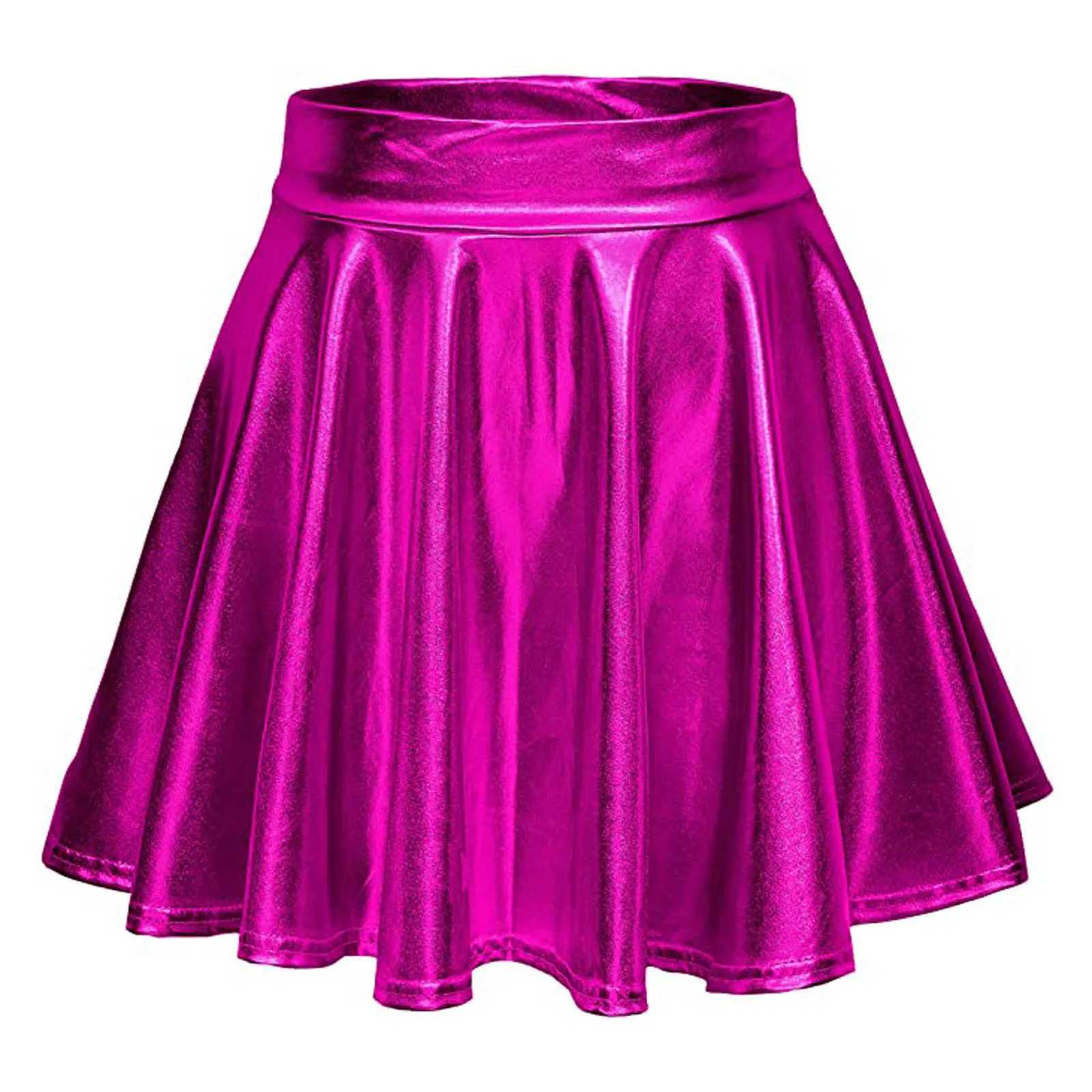 Kjolar kvinnor patent läder utblåst miniskirt dansprestanda osynlig dragkedja a-line mini kjolar klubbkläder cosplay kostym yq240201