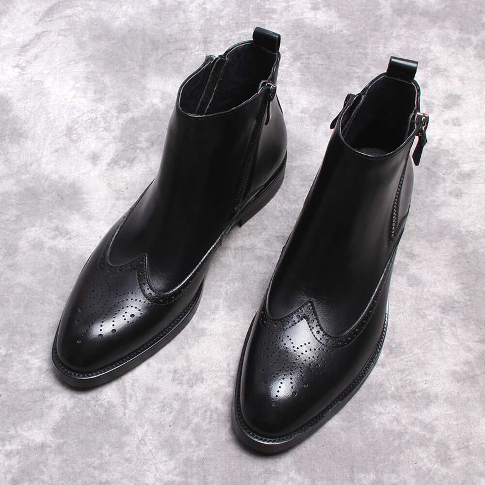 Moda couro genuíno tornozelo preto marrom vestido formal para homens com zíper lateral botas de outono masculinas