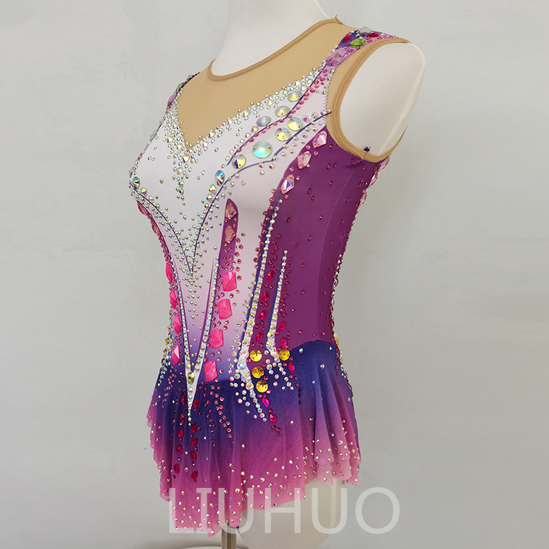 Liuhuo Customize Colors Rhythmic Gymnastics Leotards 여자 여자 경쟁 예술 체조 공연 착용 수정 품질의 신축성 핑크