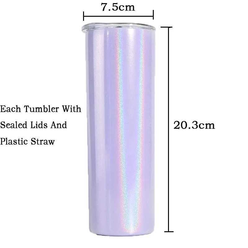 Garrafa térmica 20oz glitter reto magro tumbler com tampa palha de aço inoxidável fino viagem vácuo garrafa de água copo para bebida quente e fria